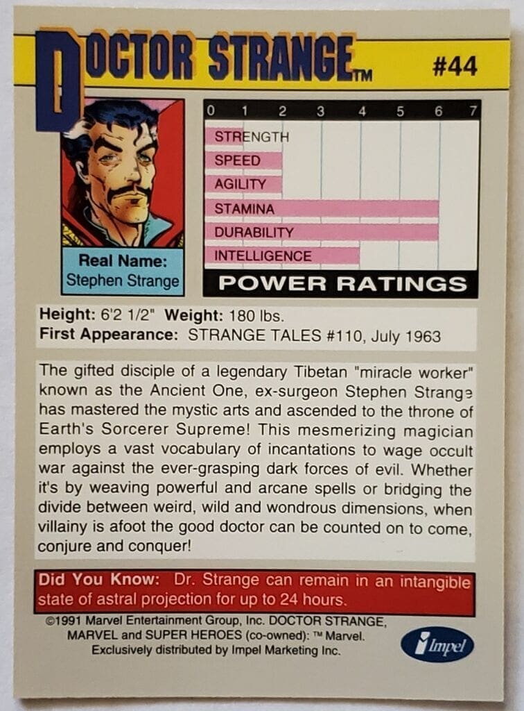 Dr. Strange Marvel Comic 1991 Card #44 Superhero