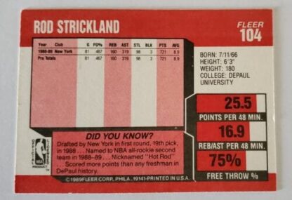 rod strickland Fleer 1989 NBA Trading Card #104