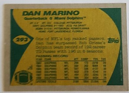 Dan Marino Topps 1989 NFL Trading Card #293 Miami Dolphins Back