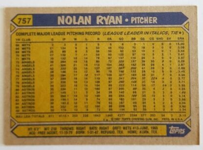 Nolan Ryan Topps 1987 Card #757 Back