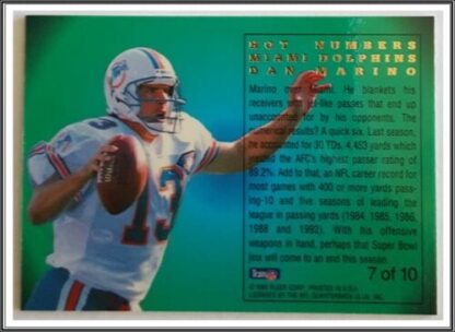 Dan Marino Flair "Hot Numbers" 1995 NFL Trading Card #7 of 10 BAck