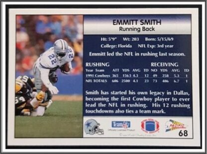 Emmitt Smith Pacific 1992 #68 Back
