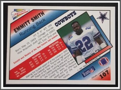 Emmitt Smith Pacific 1991 Card # 107 back