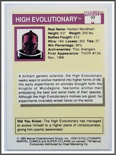 High Evolutionary Marvel Comics Card 1990 Back