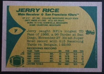 Jerry Rice Topps 1989 Back