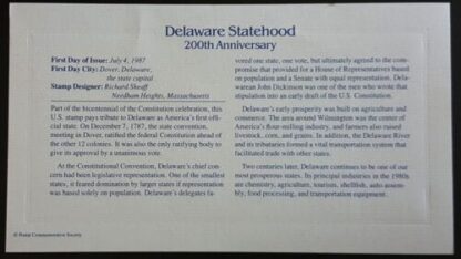 Delaware Statehood 200th Anniversary Back