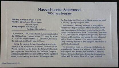 Massachusetts Statehood 200th Anniversary Back