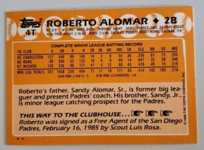 Roberto Alomar Topps Traded 1988 Back