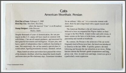 United States Cats: American Shorthair, Persian FDC 22kt Card