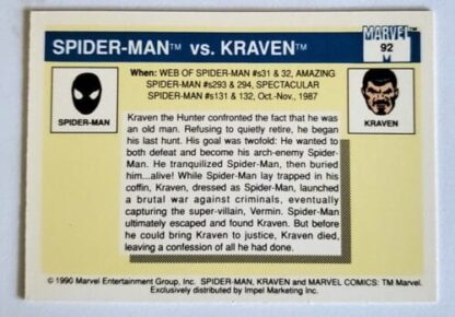 Spider-Man -vs-Kraven Marvel Comics Cards 1990 Back