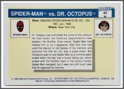 Spider-Man -vs-Dr. Octopus Marvel Comics Cards 1990 Back