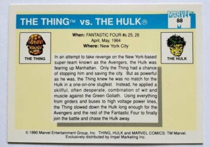 The Thing -vs-The Hulk Marvel Comics Cards 1990 Back