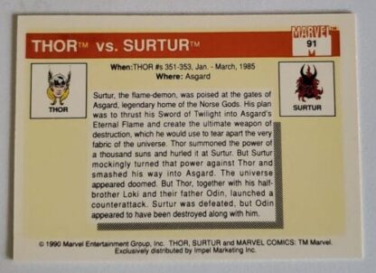 Thor -vs-Surtur Marvel Comics Cards 1990 Back