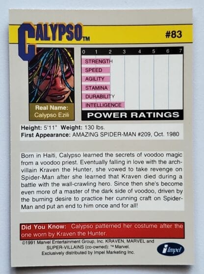 Calypso Marvel 1991 "Super Villains" Card #83