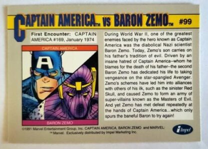 Captain America vs Baron Zemo Marvel 1991 "Arch-Enemies" Back