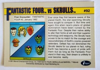 Fantastic Four vs Skrulls Marvel 1991 "Arch-Enemies" Back