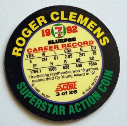 Roger Clemens "Coin" Score 1992 #3 of 26 Back