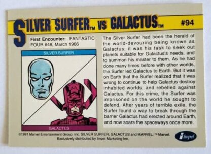 Silver Surfer vs Galactus Marvel 1991 "Arch-Enemies" Back