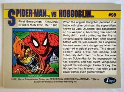Spider-Man vs Hobgoblin Marvel 1991 "Arch-Enemies" Back