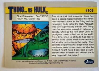 Thing vs Hulk Marvel 1991 "Arch-Enemies" Card #103