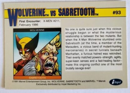 Wolverine vs Sabretooth Marvel 1991 "Arch-Enemies" Back