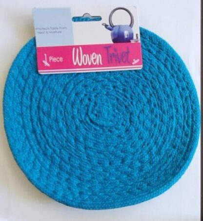 Blue Absorbent Cotton Woven Trivet 8" diameter