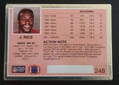 Jerry Rice Action Packed 1995 NFL Card #248 Back