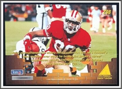 Jerry Rice Pinnacle Zenith Edition 1995 Trading Card #Z98 Back