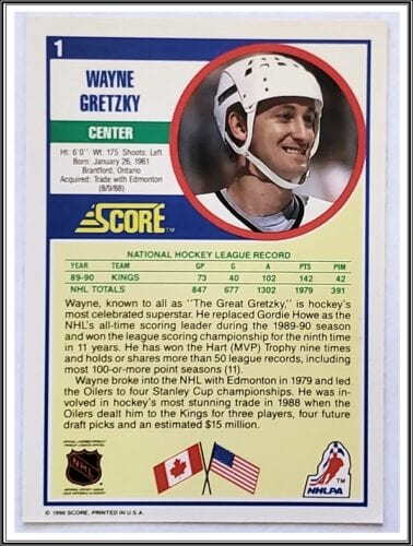 Wayne Gretzky Score 1990 NHL Trading Card #1 Back