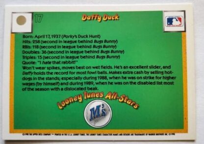 Daffy Duck Upper Deck 1990 Looney Tunes All-Stars Card #2 Back