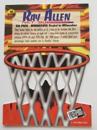 Ray Allen Press Pass 1996 "Net Burner" Card #5 of 45 Back