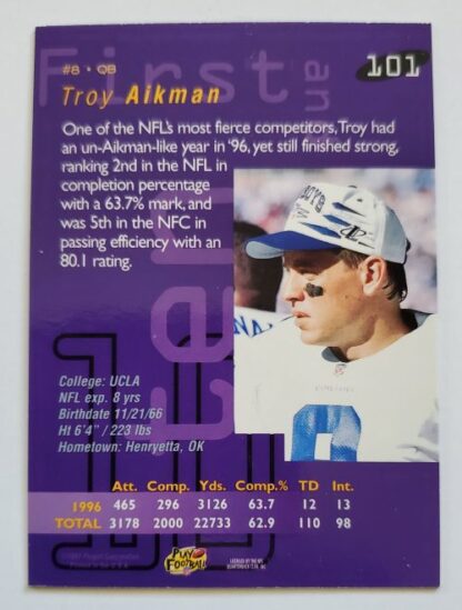 Troy Aikman Playoff 1st and Ten 1997 NFL Card #101 Back