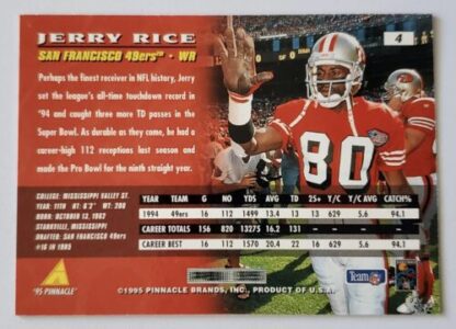 Jerry Rice Pinnacle 1995 NFL Trading Card #4 Back