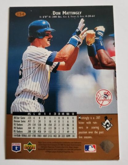 Don Mattingly Upper Deck 1996 MLB Sports Trading Card #154 Back