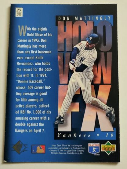 Don Mattingly 1996 Upper Deck SP Holo View FX MLB Card #154 Back