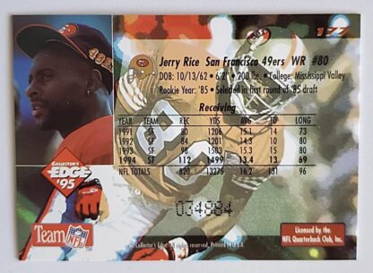 Jerry Rice Collector's Edge Black Label 1995 NFL Card #177 Back