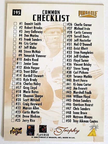 Dan Marino Pinnacle 1996 NFL Trading Card #195 Back