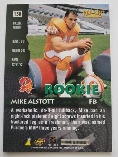 Mike Alstott Pinnacle 1996 Card #158 Back