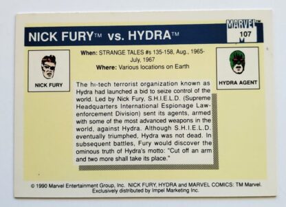 Nick Fury vs Hydra Marvel 1990 Card #107 Back