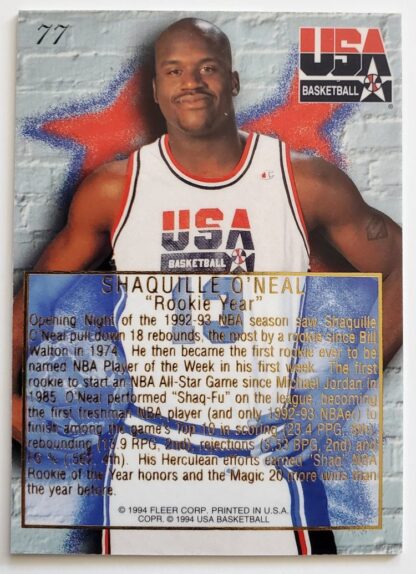 Shaquille O'Neal Card #77 Flair 1994 NBA "Rookie Year'" Back