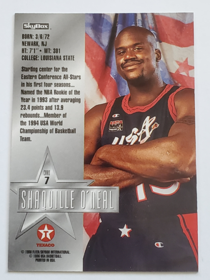 Shaquille O'Neal Fleer Skybox 1996 Texaco Edition NBA Card #7 Back