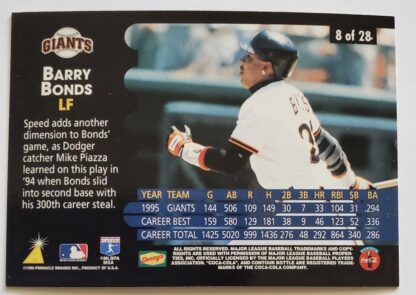 Barry Bonds Pinnacle 1996 Denny's Issue MLB Trading Card #8 Back