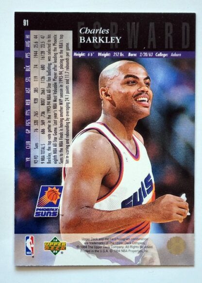 Charles Barkley Upper Deck 1994 NBA Card #91 Back