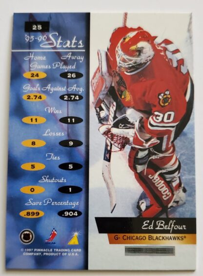 Ed Belfour Pinnacle 1997 Zenith 1990 NHL Trading Card #25 Back