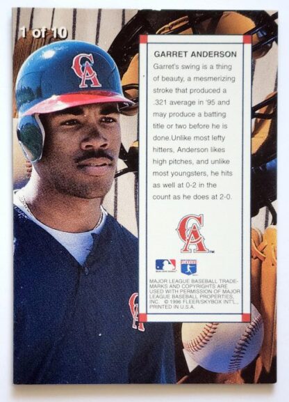 Garret Anderson Emotion-XL "Rare Breed" 1996 MLB Trading Card #1 of 10 Back