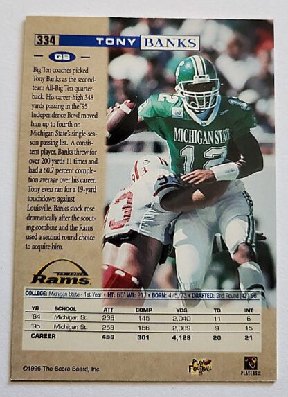 Tony Banks Proline 1996 NFL Trading Card #334 back