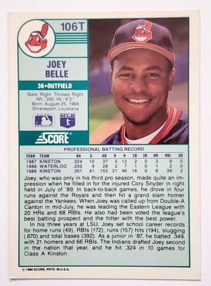 Joey Belle Score 1989 MLB Sports Trading Card #106T Back