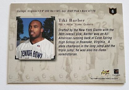 Tiki Barber Absolute Beginnings Playoff 1997 Card #6 back