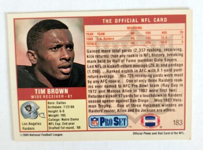 Tim Brown Pro Set 1989 NFL Trading Card #183