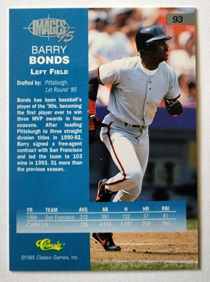 Barry Bonds Classic Vision 1996 MLB Trading Card #95 Back